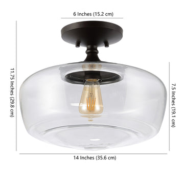 Marfa 14" Glass/Iron Farmhouse Modern LED Flush Mount - JONATHAN Y